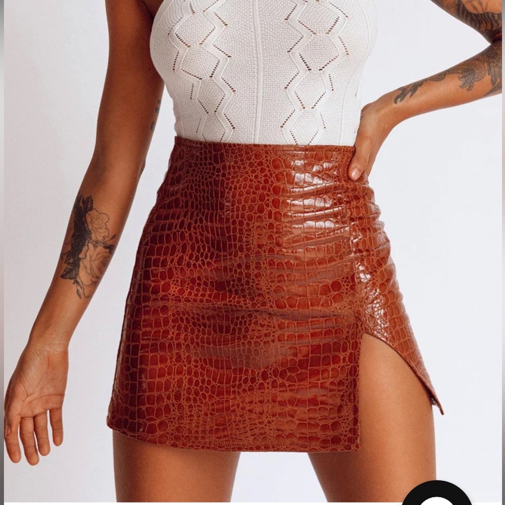 Princess Polly croc mini skirt in brown